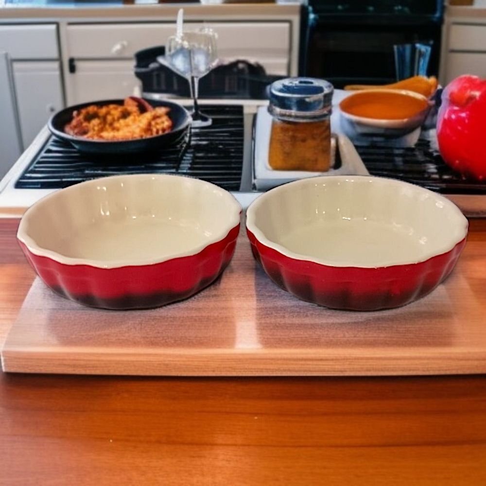 2 ROCQ‎ Parisian Patisserie Ramekins Quiche Tart Pie Baking Dish Set Ombre Red